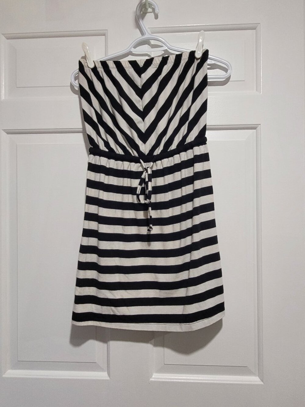 strapless black and white stripe dress